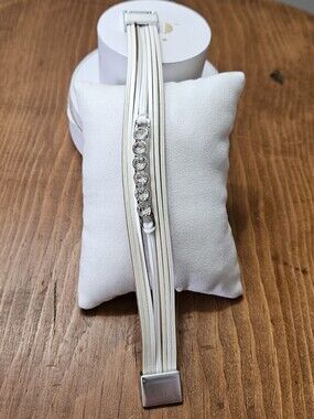●Ryze●•Wrap Bracelet• Silver Multi-Strand w/Crystal Accents Magnetic Clasp 7.5"